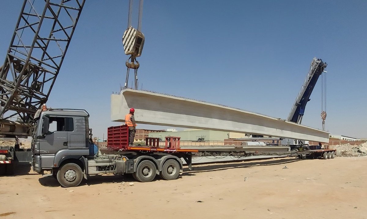 consolisgroup's tweet photo. #Egypt Today, ECPC, our Egyptian subsidiary, delivered the last viaduct prestressed beam (out of 848) for #CairoMetro line 3. With this milestone, the viaduct of line 3 is about to be completed. Our contribution continues on Metro line 3 with the supply of tunnel lining segments. https://t.co/NhEboXyXfG