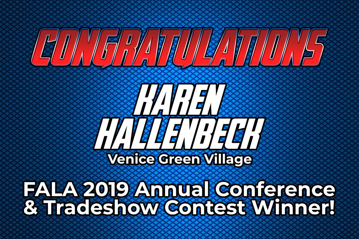 FALASOURCE's tweet photo. Congratulations to Karen Hallenbeck of Venice Green Village! She is the winner of our FALA 2019 Annual Conference & Tradeshow Contest and gets FREE ADMISSION to the entire conference & tradeshow!
#contestwinner #freestuffrules #congratulations https://t.co/3PCBB3fJGk