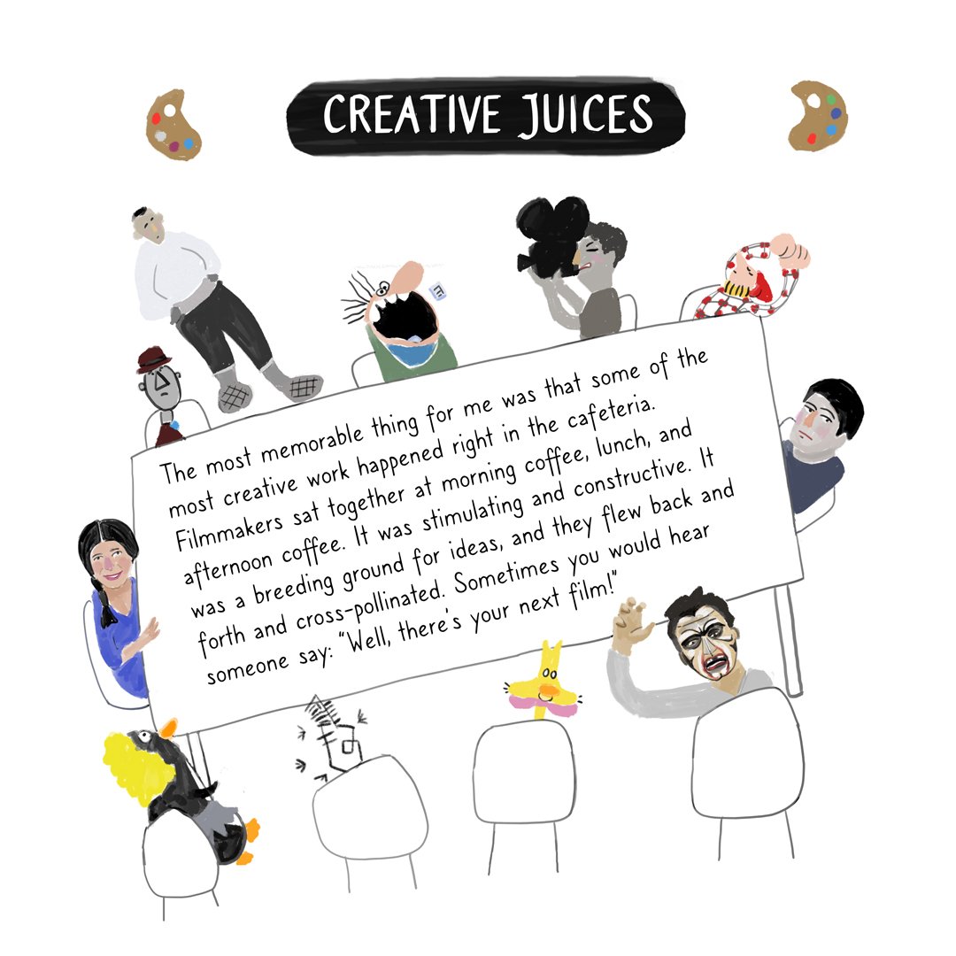 thenfb's tweet image. 🎨 &quot;In 1995, the animators held a group “paint-a-thon”, where each person painted the same painting using the step-by-step instructions from a Bob Ross video.&quot;

Discover more &quot;Tales of the #NFB Cafeteria&quot; by #JanetPerlman→ bit.ly/2YkYGdG