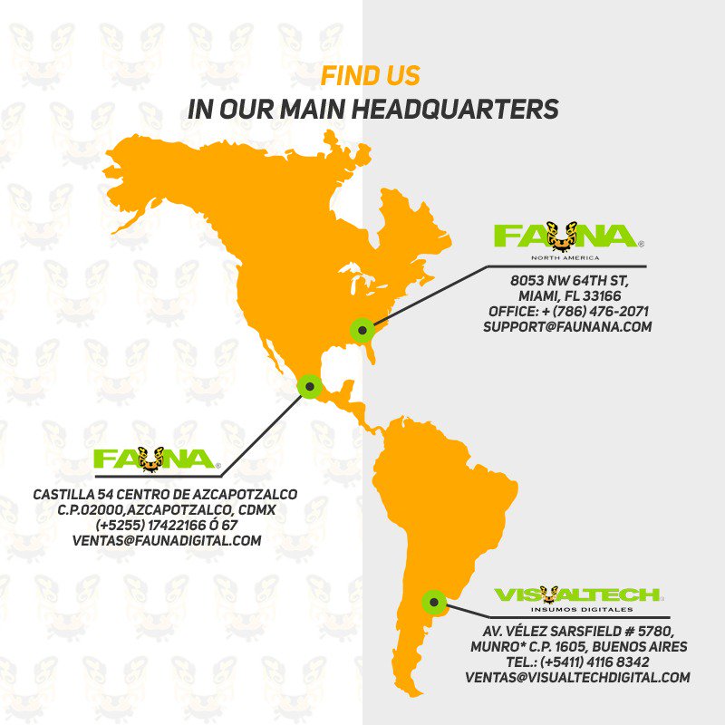 FaunaNorthAmeri's tweet photo. Happy beginning week’s! USA, Mexico and Argentina. You know already where you can find us, we’re waiting for you!#uvink #solventink #ecosolventink #sublimationink #vinyl #banner
#fauna #faunana #FaunaNorthAmerica #faunadigital #faunalatam #sublimation #dyesublimation #ink https://t.co/ivylkCz7Zh