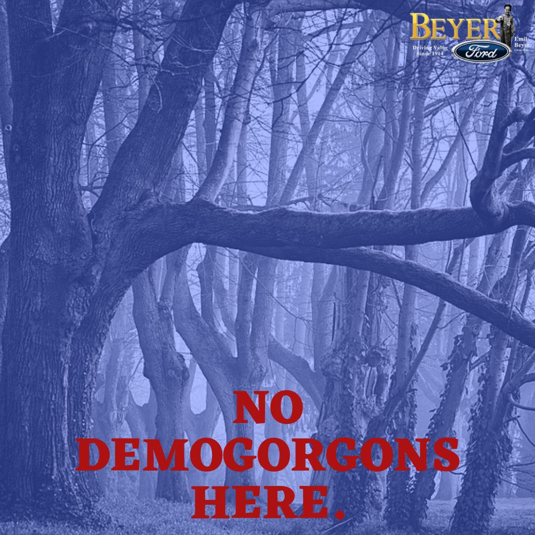 Beyer_Ford's tweet photo. The last time we checked, there were no #Demogorgons at our #MorristownNJ location. You're safe to peruse all the cars your heart desires. You'll be safe, we promise. https://t.co/N69WUa2fpR #DriveBeyer #Beyer #BeyerBros #StrangerThings #UpsideDown #ScoopsAhoy #DadSteve #Cars https://t.co/JbG3VnOcJr