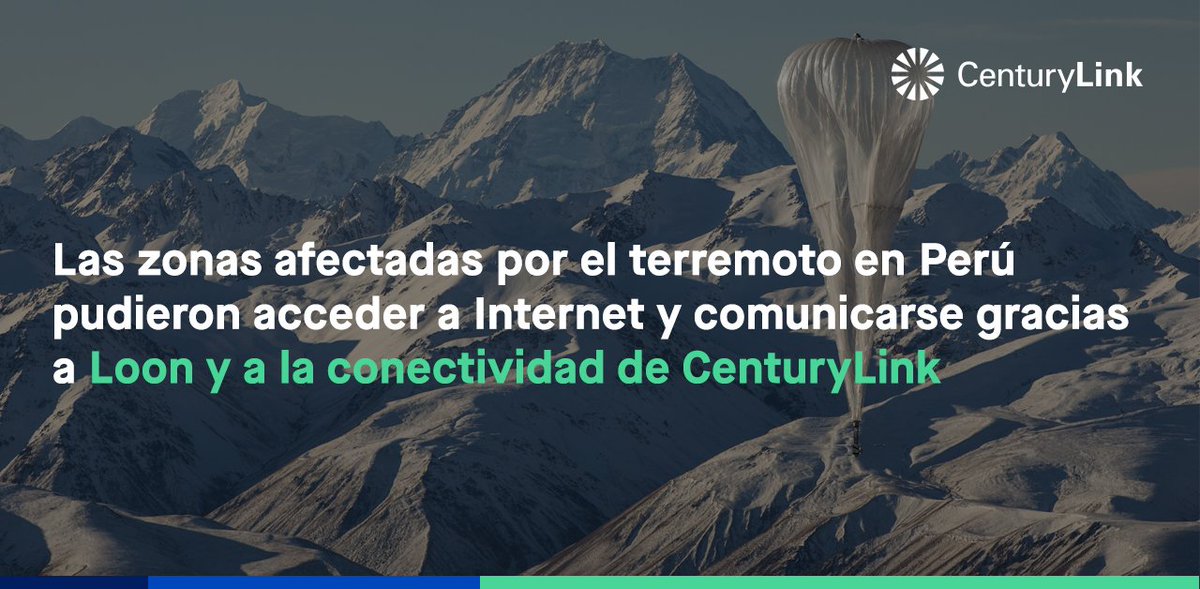 ciriontech's tweet photo. 48 hs después del terremoto de Perú, #LoonForAll pudo conectar globos a la red troncal de Internet usando sus estaciones terrenas y las soluciones de #CenturyLink. Esto posibilitó que haya conectividad en las zonas donde el corte fue total y mantener a la población comunicada. https://t.co/DmaQxZTfp8