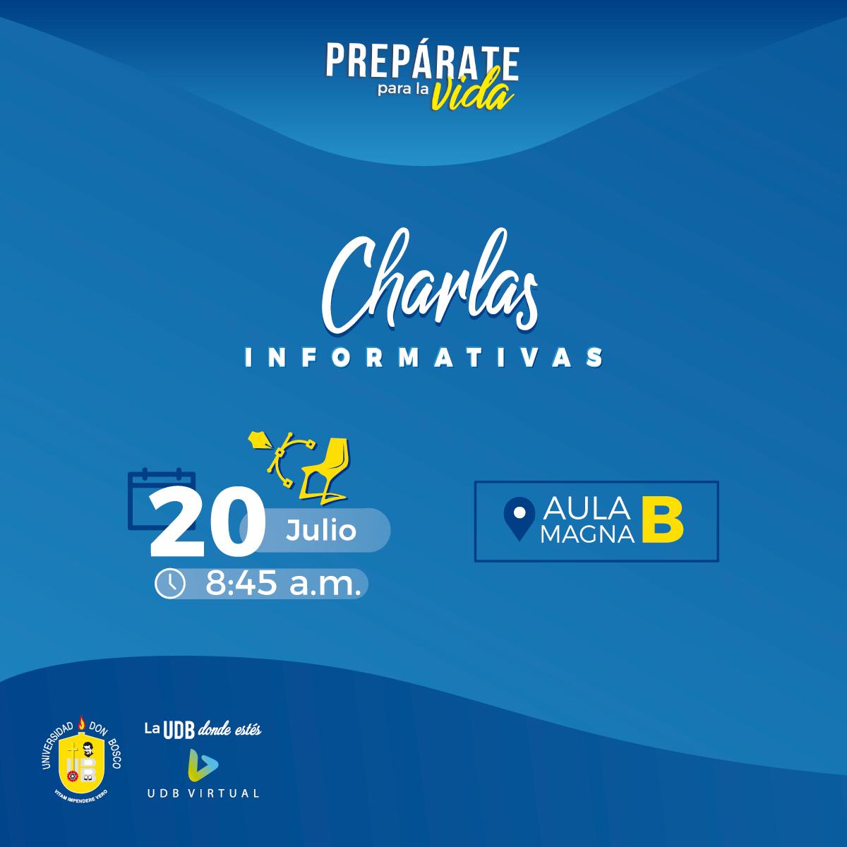 Te invitamos a participar en las Charlas Informativas, para que tengas la oportunidad de conocer las carreras que ofrece la Escuela de Diseño Gráfico e Industrial de la Universidad Don Bosco, en el campus de Soyapango. 
✅Recuerda este próximo sábado 20 de julio. 😃👍