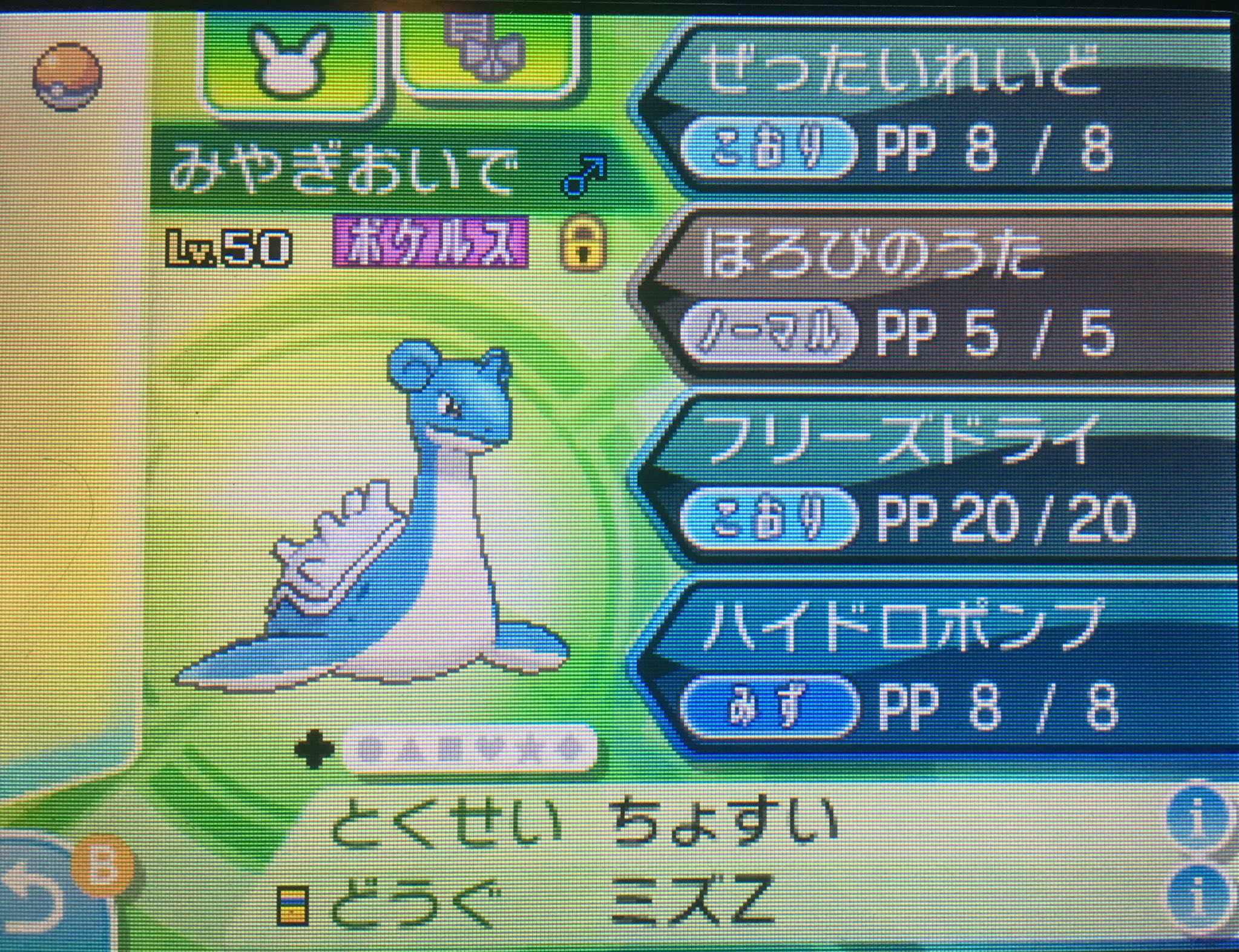 いのす 旧らくだ ミズzラプラス ふくがんビビヨン あまのじゃくジャローダ で戦わせていただきましたー ジャロで壁麻痺種まいて ビビヨンで粉みが舞って暴風 Zワザを撃つときのラプラスかわいい 癒し 普段対戦全然しないけど 育成がギリギリ