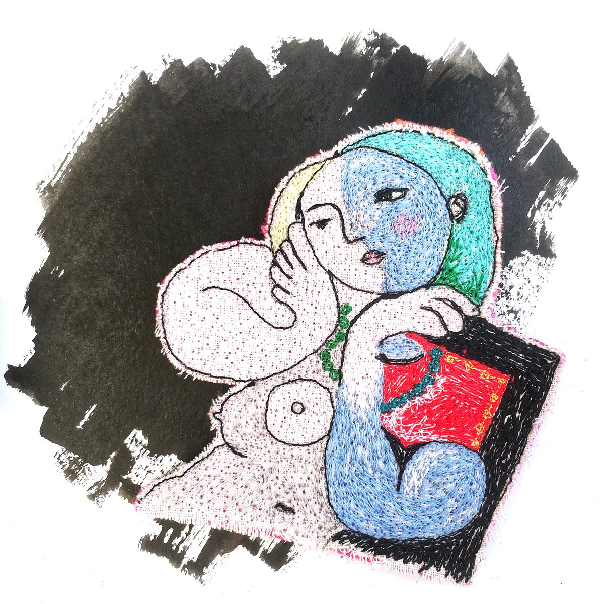 alittlevintage1's tweet image. Stitched Nude Woman in Red Armchair wall art 🎨✂️ #etsy #newinstore #threaddrawnartwork @EtsyUK @Etsy #etsyuk