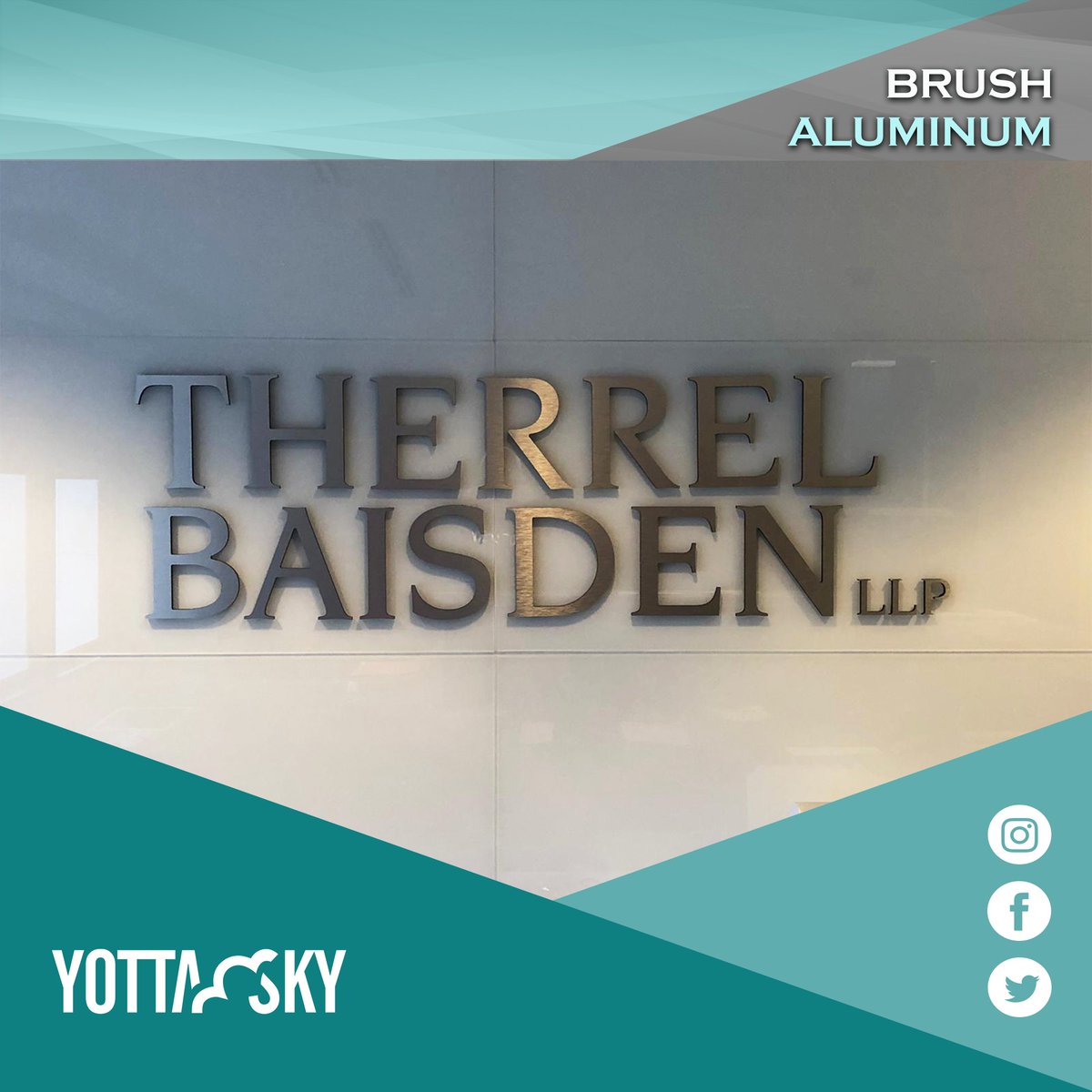YottaSky's tweet photo. Making a good first impression is crucial to your business.  Cut letter signage in brushed aluminum is professional, distinguished and of high quality - exactly what this business wants to convey.  #firstimpression #quality #professional #signage #marketing #advertising #sign https://t.co/uxM2X2TTq8