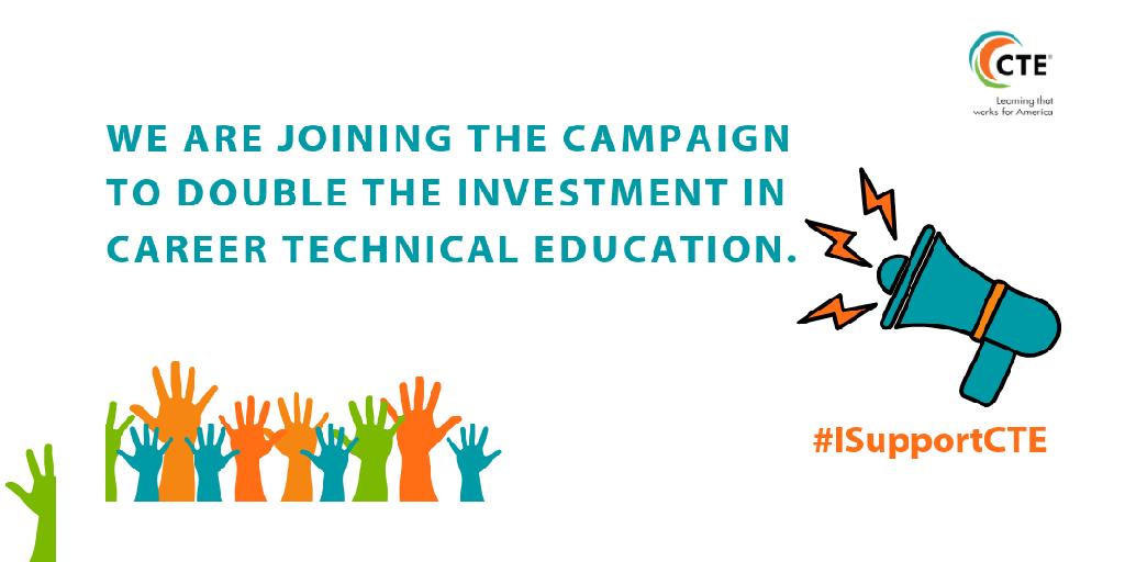 Career Technical Education is no longer an afterthought. With automation, a growing skills gap, and the disconnect btwn education &amp; employable skills, CTE is the way forward.

Join businesses, learners and communities across America in supporting CTE and its impact! #IsupportCTE