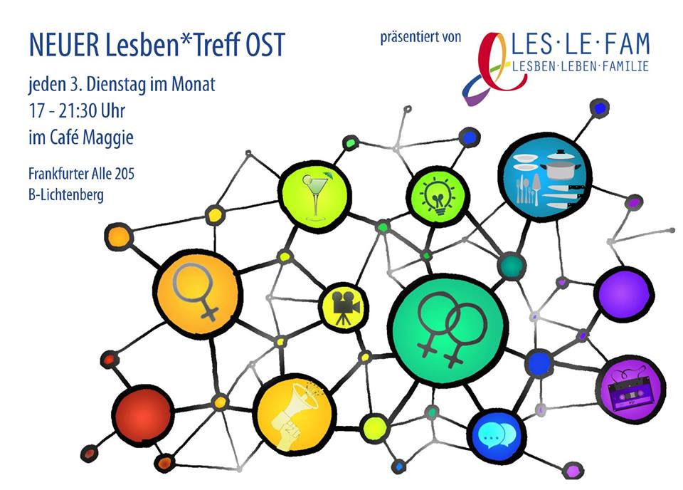 Am 16.07.19: neuer #Lesben Treff Ost, ab 17 Uhr im Café Maggie in #Berlin #Lichtenberg. Weiter Infos und Termine leslefam.de #LesLeFam