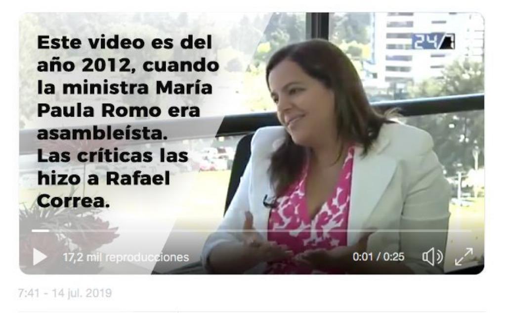 GoberElOro's tweet photo. ATENCIÓN | #MDInforma que el video de la ministra @mariapaularomo que está circulando en redes sociales, se refiere a una entrevista que le hizo Jorge Ortiz, el 30 de julio de 2012. Solicitamos informarse únicamente por canales oficiales.
@Lenin @mariapaularomo @danilomariduena https://t.co/YxO6xBtLJS