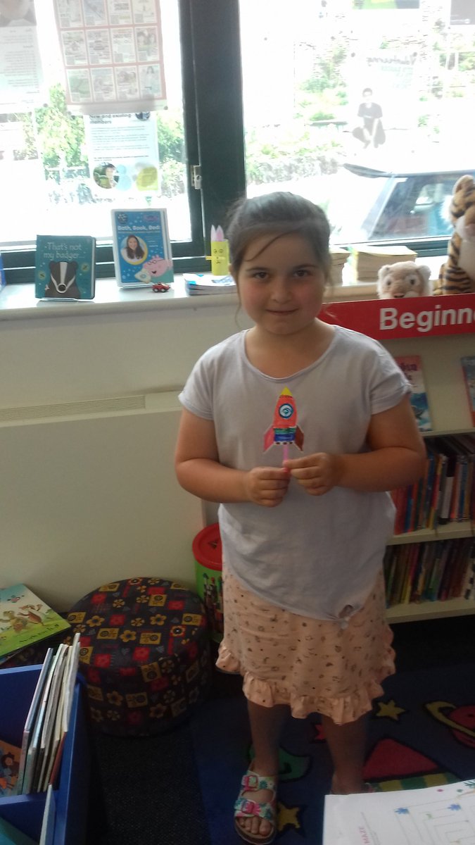 Summer Reading Challenge launch 2019! Here are two participants with their completed rockets! Thanks young volunteer Freya for signing people up to the challenge and Craft volunteer Christine for leading the craft activity. A fun and successful morning! Here are two participants