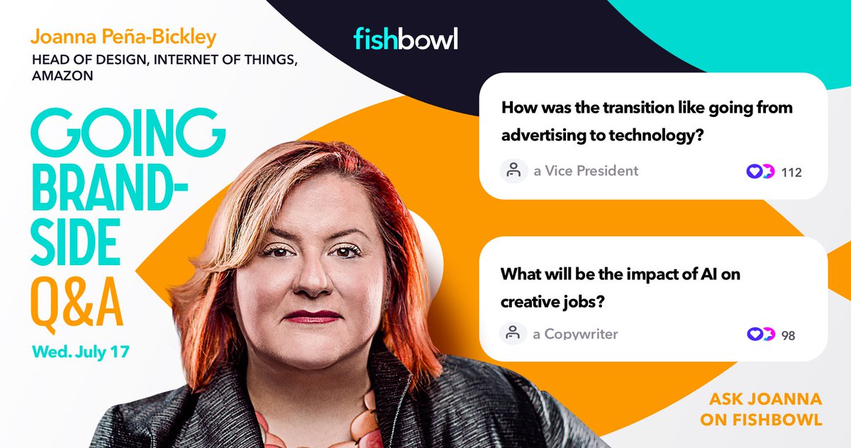 Is the grass greener going brand-side? Ask Joanna Peña-Bickley (<a href="/jojobickley/">Joanna Peña-Bickley</a>), <a href="/amazon/">Amazon</a>'s Head of Design, Internet of Things, about the future of creative careers and the experience going brand-side.

Ask your questions on Fishbowl now!

👉bit.ly/2LmKqOW