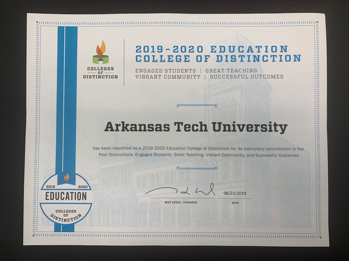 atueducation's tweet photo. Along with the University, the COE has been recognized as an Education College of Distinction for 2019-2020. This recognition is for our exemplary commitment to Engaged Students, Great Teaching, Vibrant Community, and Successful Outcomes. Congratulations Team! #atu #atucoe https://t.co/UMTmPzRCi0