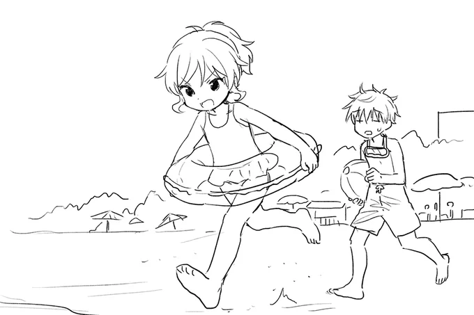 海の日の兄妹 
