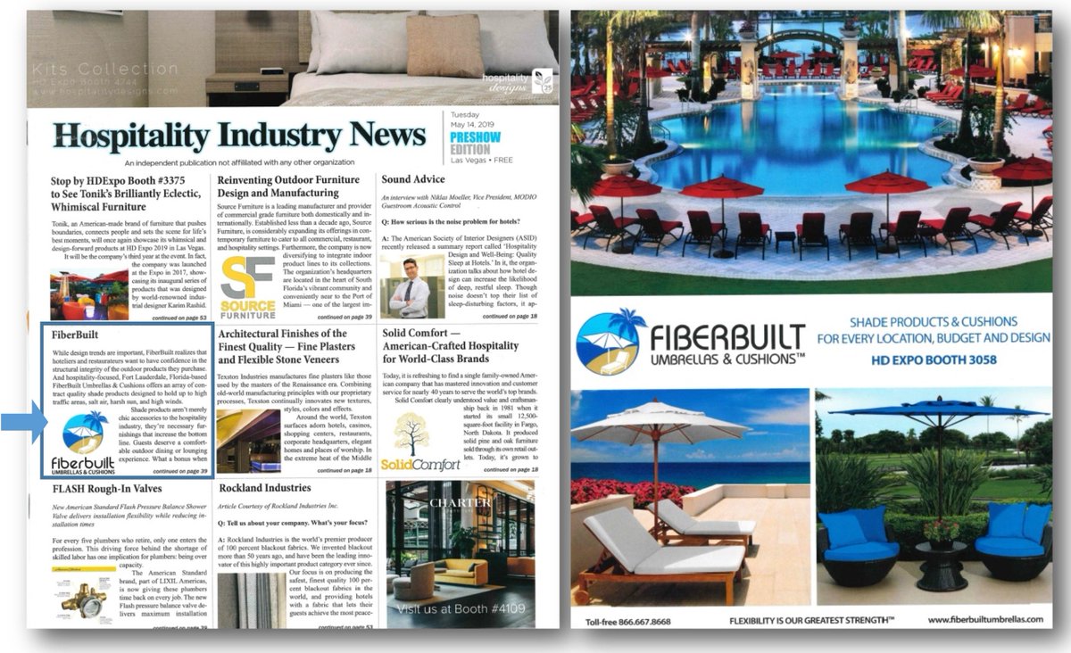 BecknerJordan's tweet photo. @FiberBuiltUmb offer an array of contract quality shade products designed to hold up to high traffic areas, salt air, harsh sun and high winds. Read the feature story on May 14 issue of Hospitality Industry News for more details. #umbrella #shadeproduct #HospitalityIndustryNews https://t.co/IPBOzvhHTD