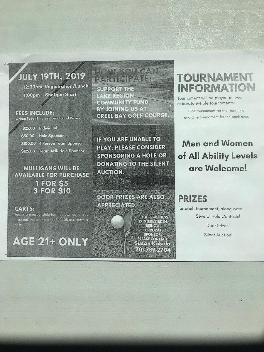 Don’t forget about the Lake Region Community Fund Golf Scramble this Friday!!