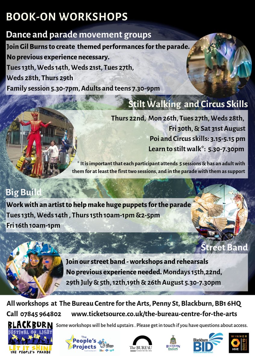 BBFestofLight's tweet photo. There's lots going on during the summer ready for our first Summer Parade on Sun 1st Sep.
Make a costume, help make a large structure, or join the community Samba band, learn parade dance, or circus skills
#bfol #blackburnfestivaloflight #blackburn #peoplesproject #community https://t.co/VWCRztbARI