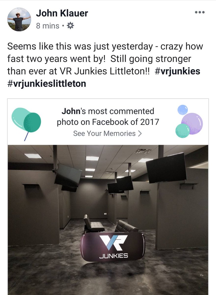 VRJunkiesCo's tweet photo. Time is flying by! VR Junkies celebrates 2 years on July 21st! #vrjunkieslittleton #vrjunkies #southwestplaza #littletonco #2years https://t.co/ywoxdeqpUs