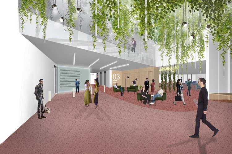 More from our recent competition entry to re-imagine an office reception for British Land. The proposal explored use of Biophilic design as a way to re-connect with nature and improve wellness of the building occupants with a vaulted arch of greenery.