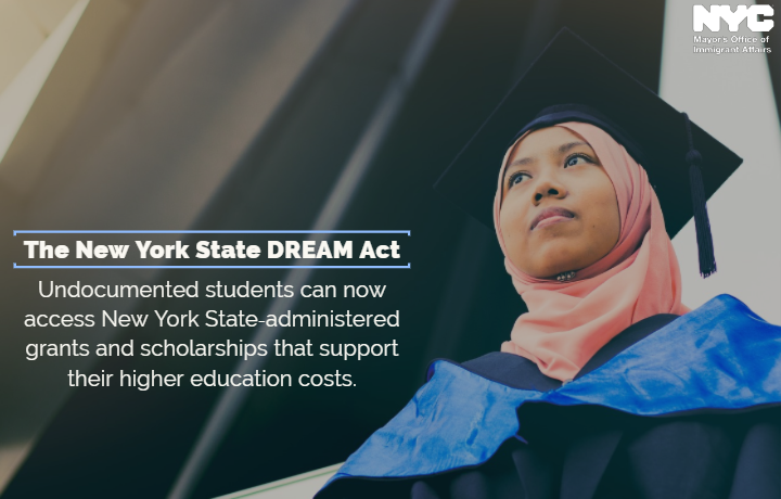 NYCImmigrants's tweet photo. The application for the #NYDreamAct is live! Undocumented students can now access NY State‐administered grants &amp; scholarships (including the Tuition Assistance Program) to support higher education costs. Learn more about your eligibility &amp; how to apply: https://t.co/hyt6UhrqDb https://t.co/uRwxcCICnH