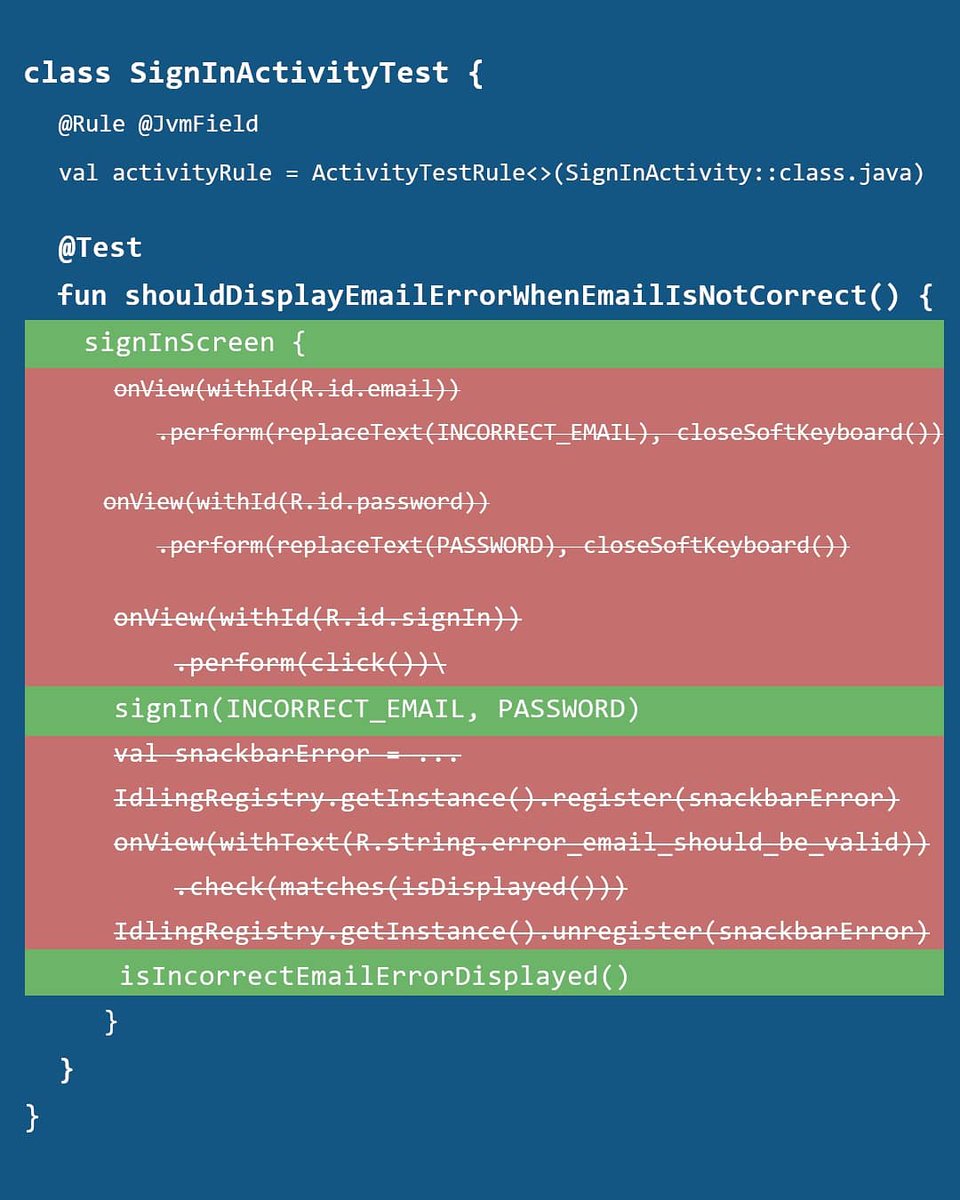 Alex_Zhukovich's tweet image. #TestingTipsWeek Day 6: DSL (Domain Specific Language) can help us to reduce amount of boilerplate code for UI test case. I recommend try to introduce DSL to your project, it simplify reading and understanding test cases. #AndroidDev #androidtesting #testing