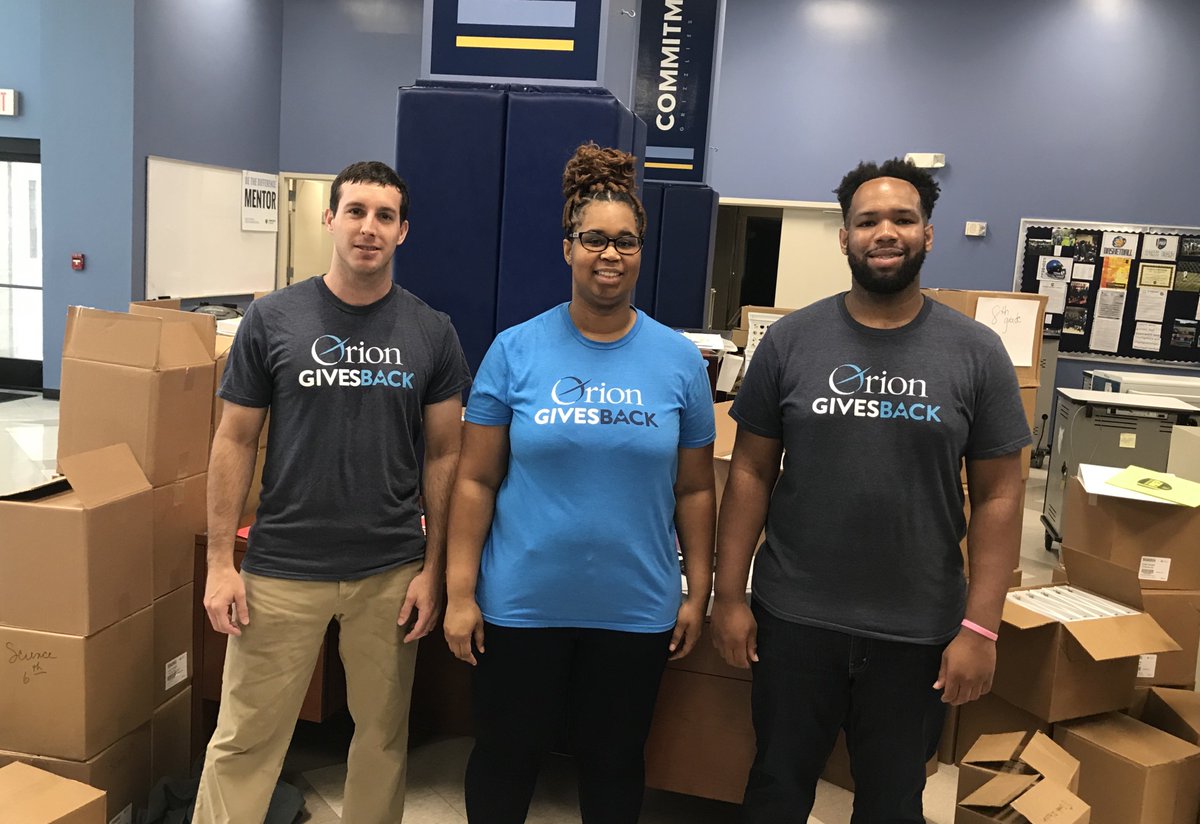 GrizzliesPrep's tweet photo. Thanks to Orion FCU for sending these heroes to help us get prepared for the first day of school! #GrizzliesPrep families, we are excited for this year and hope you are encouraged that folks like these are rallying behind your sons as well! #OrionGivesBack #VolunteerMemphis https://t.co/Y15LoQ3mAx