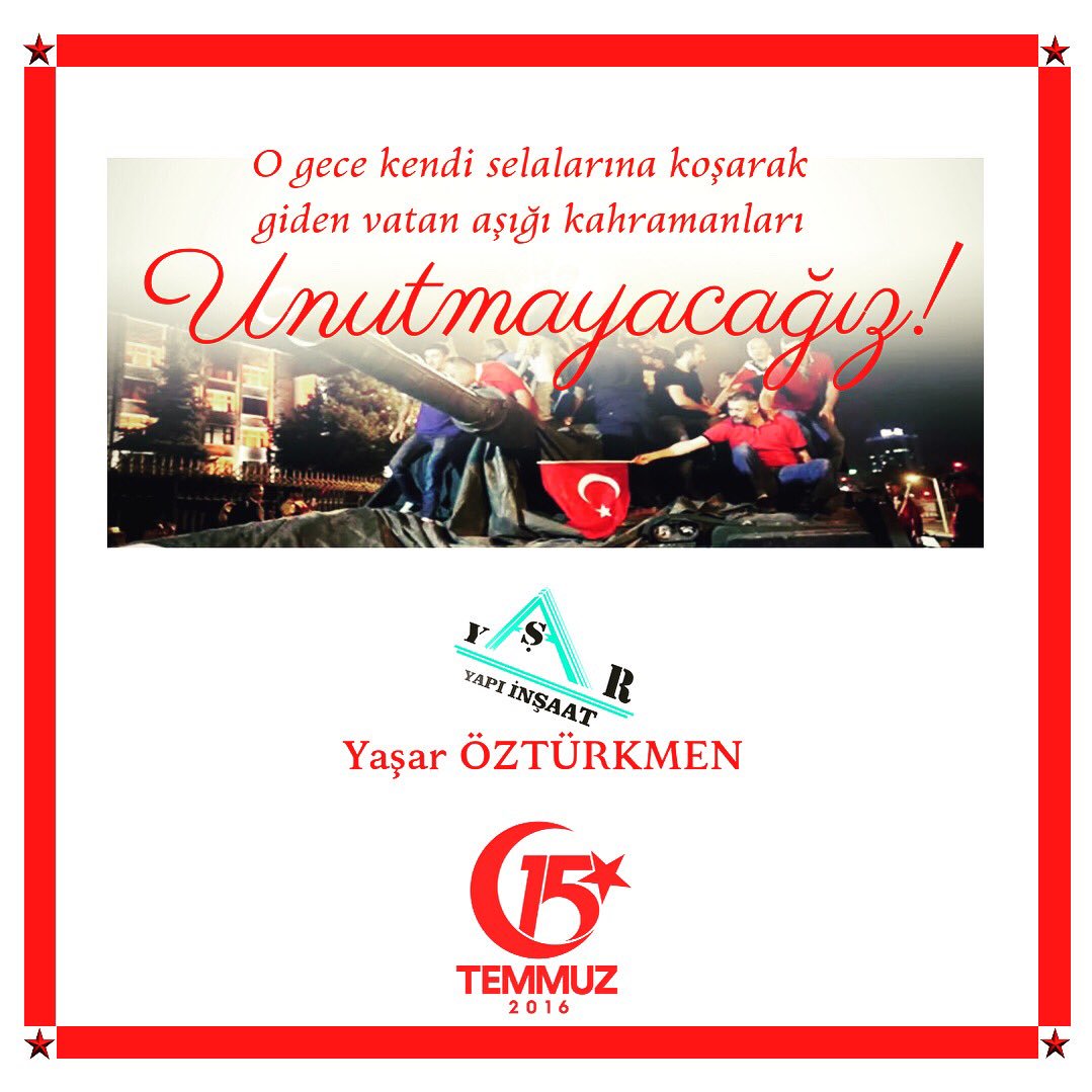 yasaryapiins's tweet photo. O gece kendi selalarına koşarak giden vatan aşığı kahramanları UNUTMAYACAĞIZ! 
Allah onlardan razı olsun... Şühedâya rahmet, gazilere şükran, aziz milletimize dua ve muhabbetle...
15 Temmuz'u unutmadık, #Unutmayacağız 
#15TemmuzDestanı #15TemmuzuUnutma #unutturma🇹🇷 https://t.co/6hppIire9p