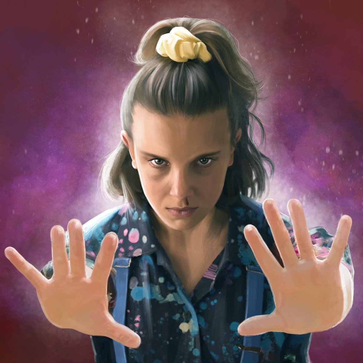 sketchaprint's tweet photo. Had to paint Eleven from season 3 of Stranger Things! Love that intense stare &amp; snazzy 80s clothes!
#milliebobbybrown #elevenedit #strangerthings #strangerthings3 #thedufferbrothers #strangerthingsart #theupsidedown #digitalart #ipadproart #procreateart #sketchaprint https://t.co/B4ta3aFBwJ
