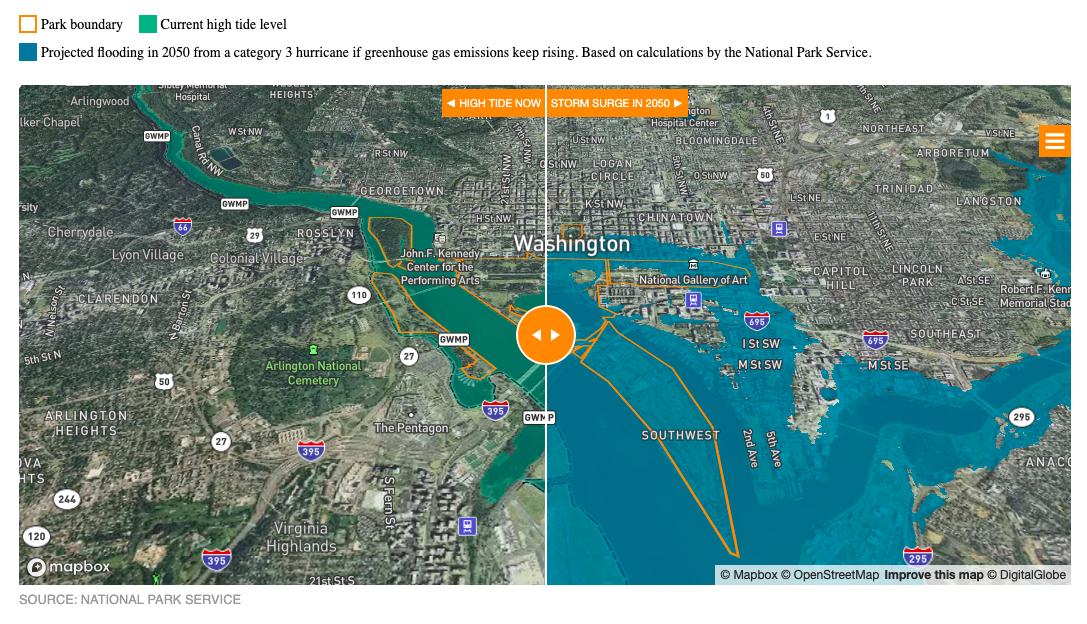 Everglades National Park.
Golden Gate National Recreation Area.
National Mall.

See how climate change could bring disaster to some popular coastal national parks with our new app: revealnews.org/article/see-ho…