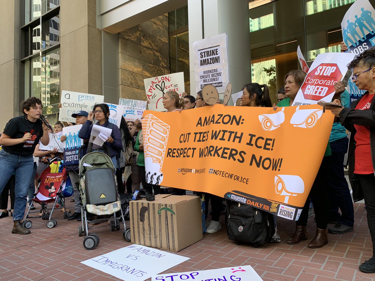 SFBayResistance's tweet photo. The folks who went inside to deliver 270,000 petition signatures tell us about how Amazon wouldn’t let them inside. It’s clearer than ever: it’s a #PrimeDay to #DropICE! https://t.co/CYKtXI9Jm7