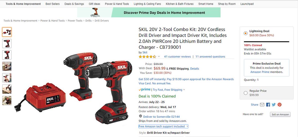 NaderY96's tweet photo. SKIL Drill Driver combo Lightning Deal was claimed quickly. This deal boosted this product from spot 269,222 to spot 96 in the Tools & Home Improvement Best Seller Ranking. #PrimeDay #PrimeDayAmazon #ProfiteroPrimeDayWatch #Profitero https://t.co/FbhSbtLIeS