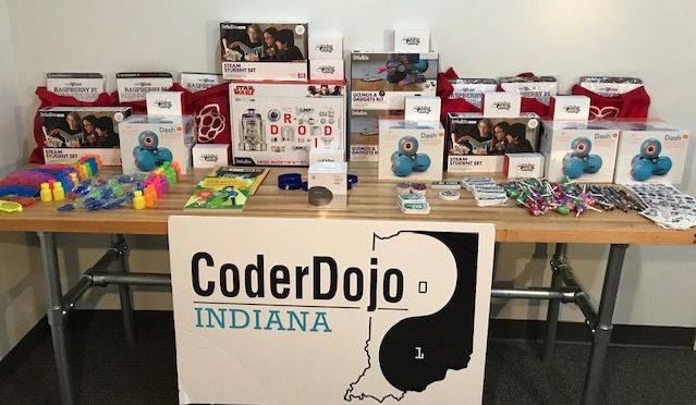 CoderDojoIN's tweet photo. We're so excited for this Saturday's 3rd annual #CDIhackathon! Check out these #CODEallyAwesome door prizes attendees can win! We spy @Raspberry_Pi starter kits, @makeymakey's, a @google home mini, @littleBits kits, &amp; much more! https://t.co/2N3fNOf7YZ
