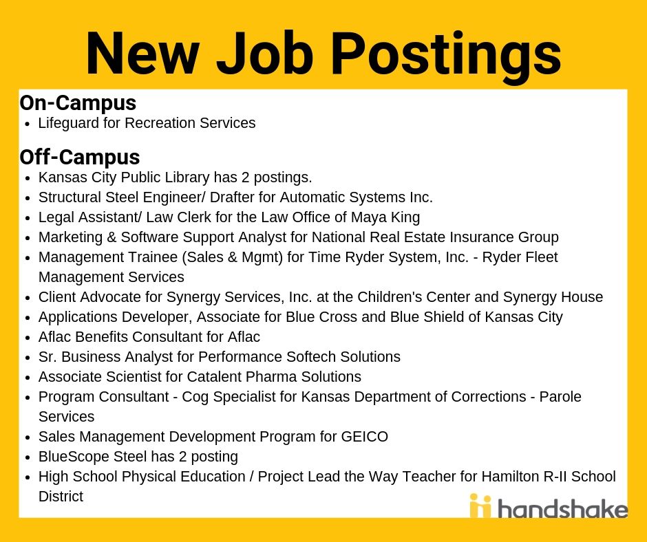 MWSUCareer's tweet photo. These are jobs employers have just posted in the last week on Handshake! Check out Handshake today to learn how to apply! Contact the Career Development Center if you have any questions!
#Griffsgetjobs
#MWSUstudentemployment
#earnlearnconnect https://t.co/KpPm61QXps