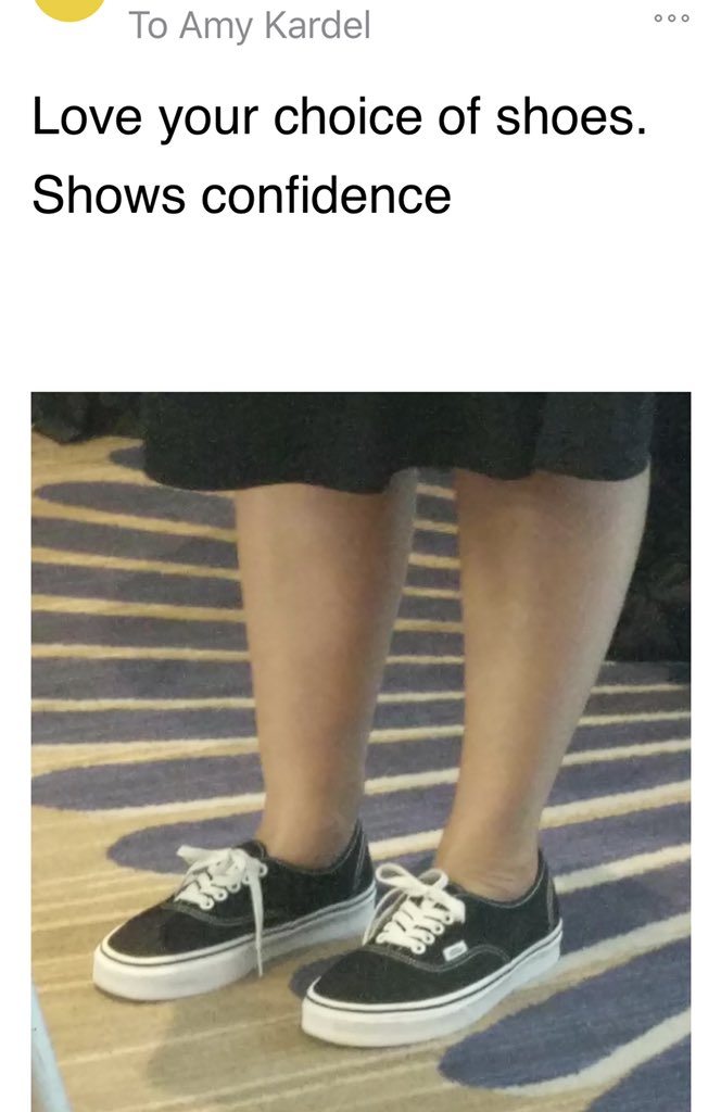amychicgeek's tweet photo. This is the ultimate compliment for me as a speaker and Cali girl. Great fun talking about how to train your IT workforce using @CompTIA certs and tools proven by @cleverducks. Who has time for heels? #ITBD #BuildIT19 #Vans https://t.co/pCrQVQutna