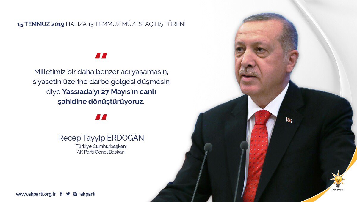 “Milletimiz bir daha benzer acı yaşamasın, siyasetin üzerine darbe gölgesi düşmesin diye Yassıada'yı 27 Mayıs'ın canlı şahidine dönüştürüyoruz.” #15TEMMUZDESTANI