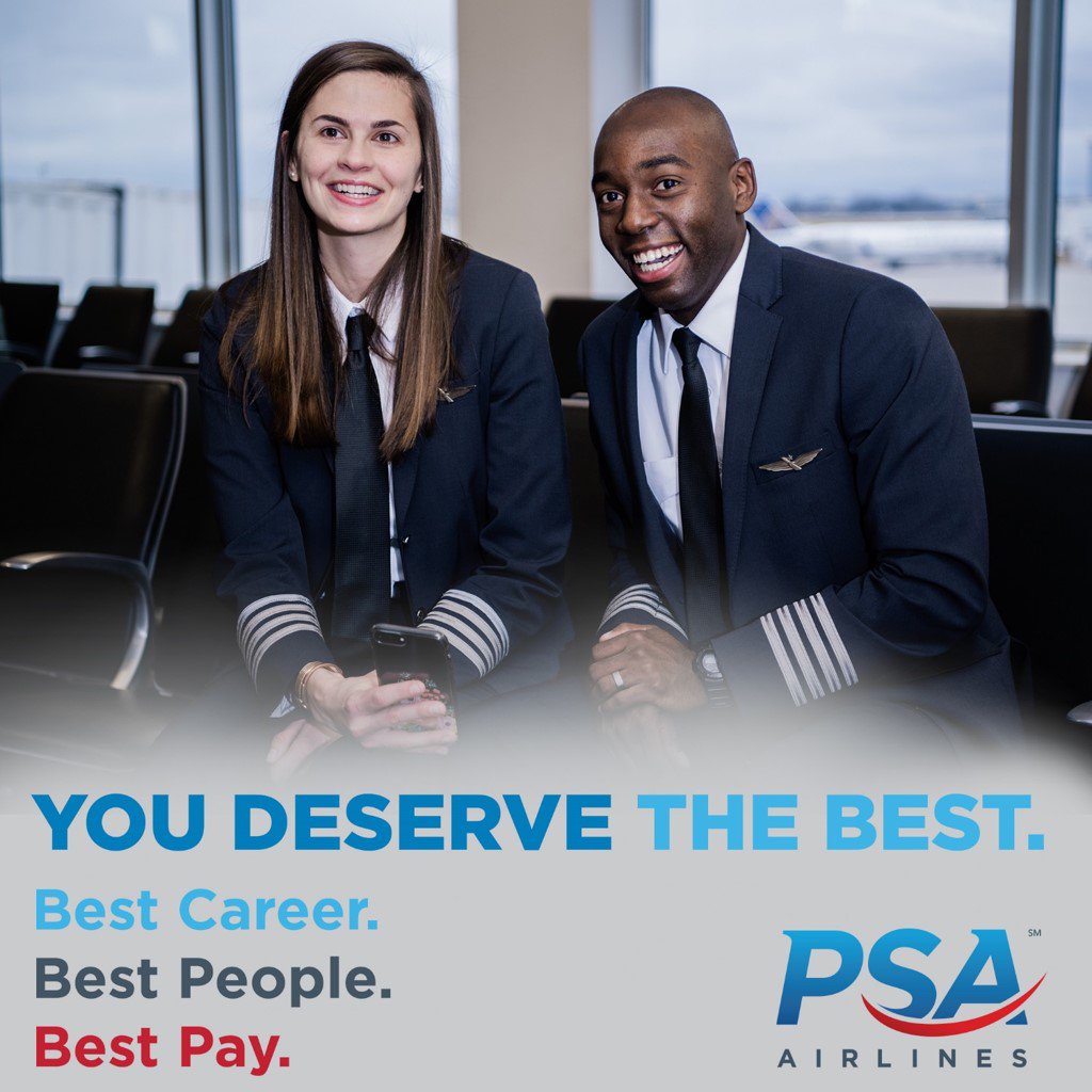 PSAAirlinesInc's tweet photo. PSA offers commutable bases, top pay and flexible scheduling. Be apart of the best. Apply today: https://t.co/B4sU4QPjNe
#PSAPilots #aviationdaily https://t.co/IxXLeCc1Hv