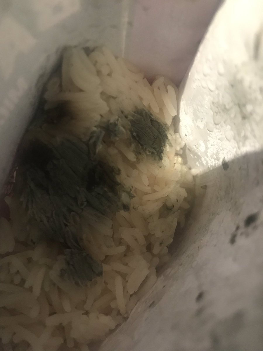 REBSKnows's tweet photo. @asda Just cooked this for 2 minutes for my dinner and opened it to reveal mouldy rice!!! Can you explain?! 🤢 date says 2020!!! #asda #complaint https://t.co/BL8WPjhSbI