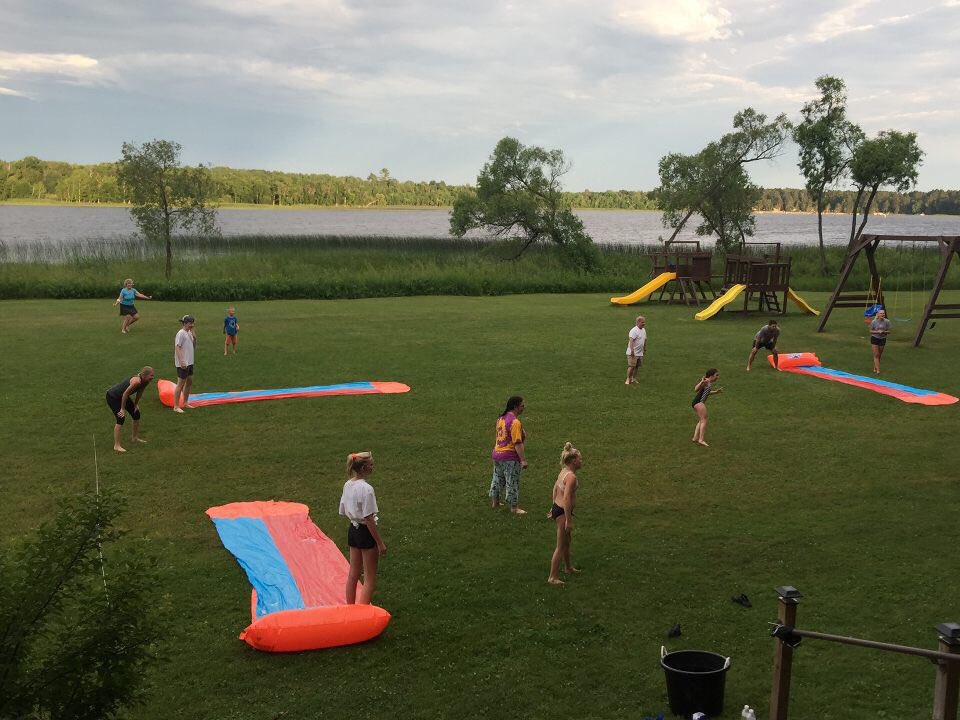 New favorite...
slip and slide Kick Ball 
with the entire Feely family