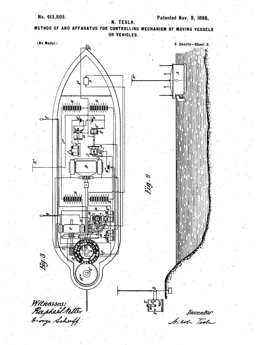 teslaplay's tweet photo. Method of and Apparatus for Controlling Mechanism of Moving Vessels or Vehicles #theteslaplay #theteslaproject #nikolatesla #teslamodel3 #historymaker #tech #moversandshakers https://t.co/olN9TIVuHD