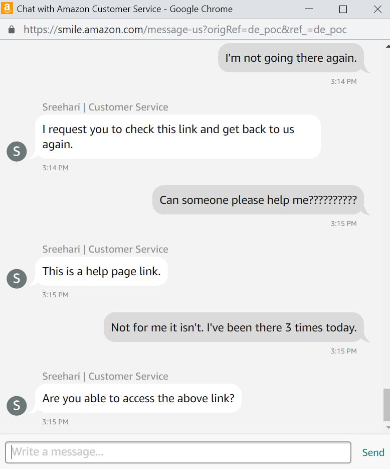 CheesyGifts's tweet photo. @amazon @amazonsmile Please help. This was sooo frustrating. Grrr. https://t.co/8VqitHAzBR
