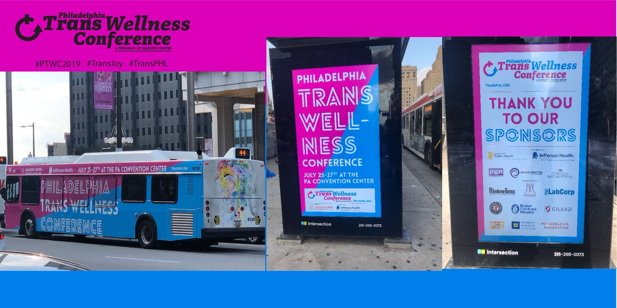 TransPHL's tweet photo. We are excited to share with you our first marketing campaign for the Philadelphia Trans Wellness Conference! The campaign launched across Philadelphia on July 8 on various SEPTA assets including digital bus shelters and SEPTA buses. #PTWC2019  #TransJoy #PTWC19 #TransPHL https://t.co/NAedAOfeHW