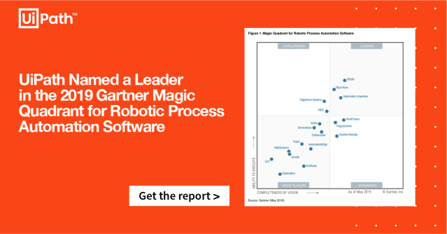 dirangel's tweet photo. .@UiPath has been recognized as a leader in Gartner’s 2019 Magic Quadrant for Robotic Process Automation Software. See how each of the 18 #RPA vendors was evaluated. #UiPathEmployee https://t.co/rJnblWGT6d https://t.co/a32HGl0MiI