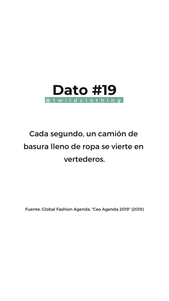 #Dato19 Cada segundo, un camión de basura lleno de ropa se vierte en vertederos.

Fuente: globalfashionagenda.com/ceo-agenda-201…