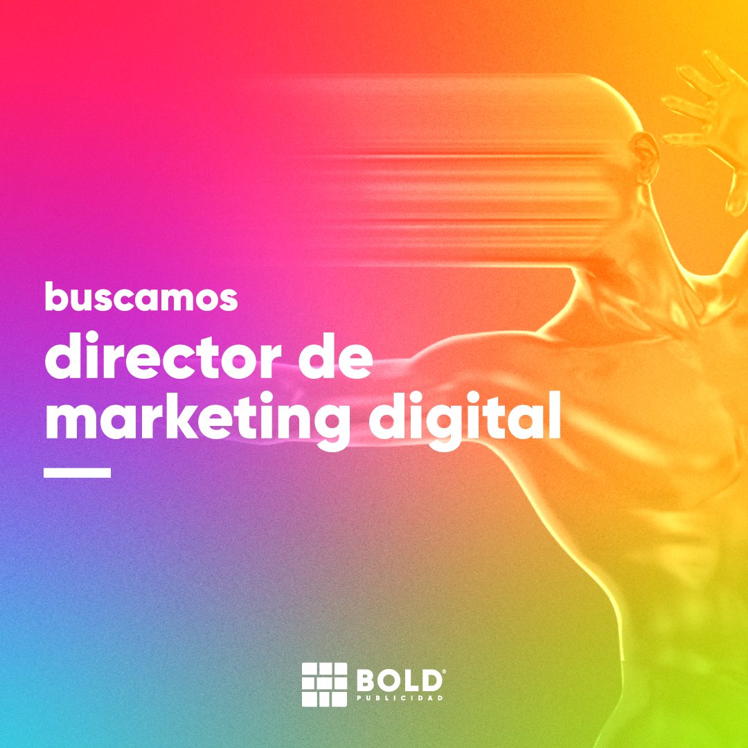 Bold_Publicidad's tweet photo. Estamos buscando a nuestro Director de Marketing Digital 😎

Si cumplís con los siguentes requisitos, ¡aplicá ya! ⬇️

• Título:  Mínimo grado universitario (mercadeo,  comunicación o  afines) 
• Experiencia:  Mínimo 4  años (nivel senior) 
• Inglés:  full  escrito y  hablado https://t.co/nVgz1KovGf