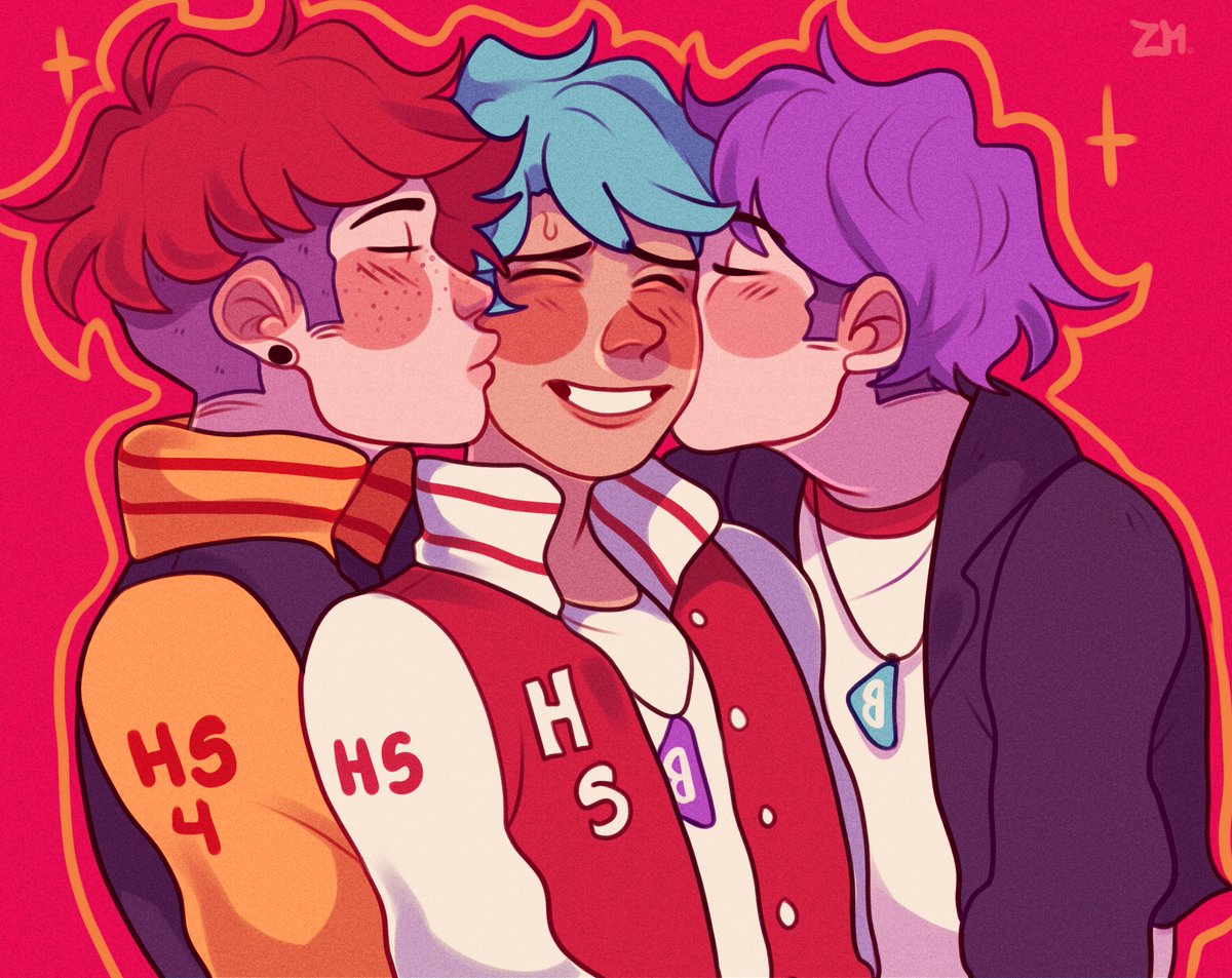 ZusuruMiya's tweet image. Amo a mis tres bebos uwu ❤️💙💜
(Fanart de mi propio AU,, Referencia encontrada en pinterest :O 💕)
#FNAFHS #FHS #FNAFHSTM 
#SaveFon #BXB #FON