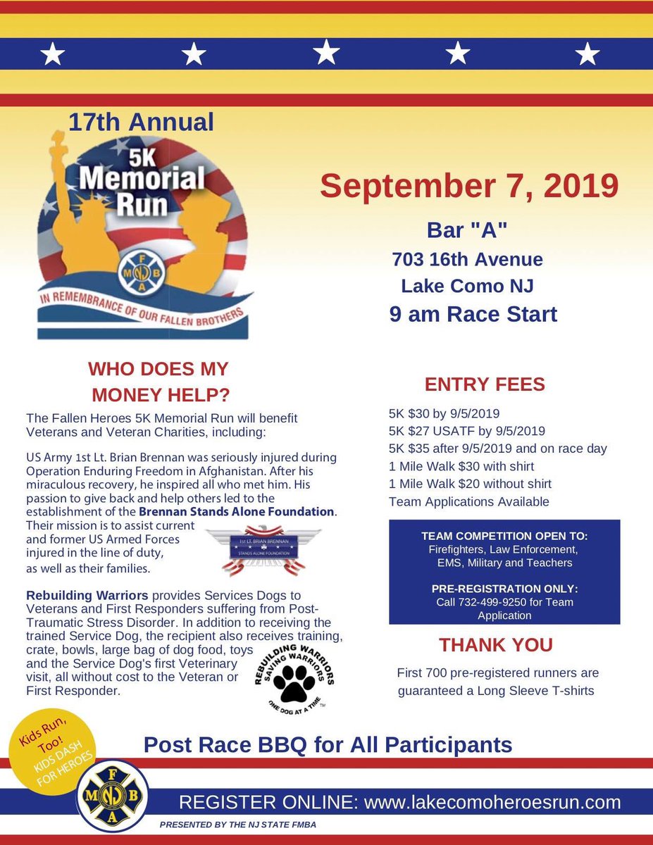 NJFMBAFallen5K's tweet photo. A big part of our success each year is our amazing Sponsors. 

Please let us know if your business or local is interested in sponsoring.
.
#inremembranceofourfallenbrothers #njfmba #fallenheroes5kmemorialrun #firefighters #ems #dispatchers #veterans #runningforacause #givingback https://t.co/uIZsVpWDuA
