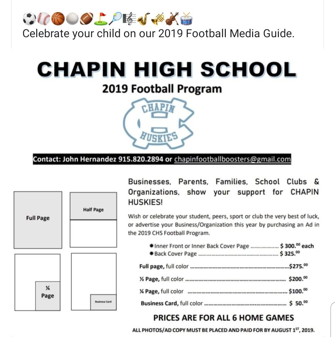 ChapinBoosters's tweet photo. Husky Nation please share as we would like to give all our fellow Huskies/Clubs an opportunity to be featured. 

@ChapinHuskiesFB @ChapinVolleyba1 @ChapinChronicle @chapin_stuco @ChapinBlueprint @CoachRLew40 @ChapinBoysBBall @CHS20211 @ChapinTrack @chapinhuskyband @chapincheer1 https://t.co/PFErlGe5kw