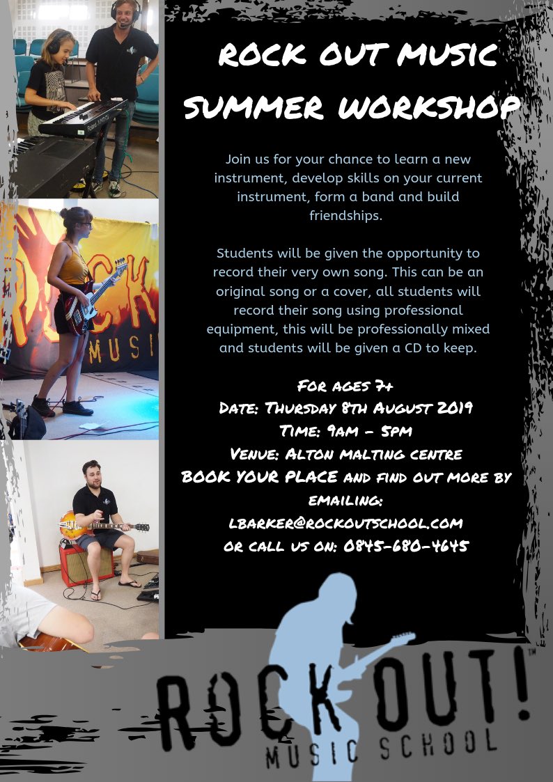 RockOutSchool's tweet photo. Hey @PerinsArts We are running a RockOut summer workshop day Thursday 8th August in Alton, Hampshire! Click below to find out more info and contact us to book your place! 🎸🎤🎼 https://t.co/0gOLp1z7vJ