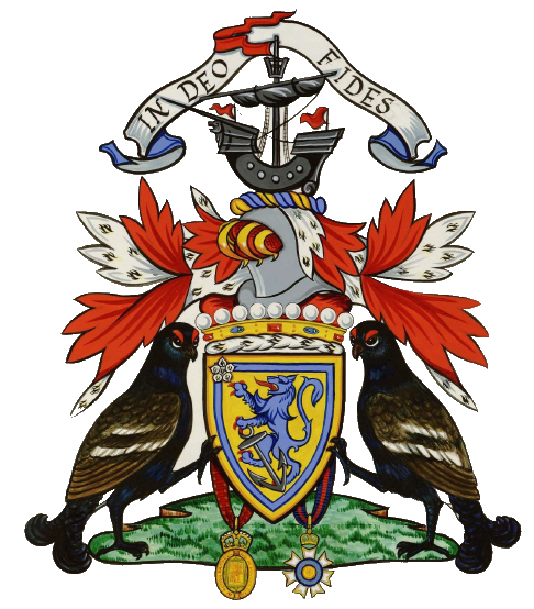 LyonCourt's tweet photo. Crest of the Day: 
Today's crest belongs to John Scott Maclay, Viscount Muirshiel (1905-1964): "A lymphad sail furled Sable pennants Gules." https://t.co/ER54PhItRk