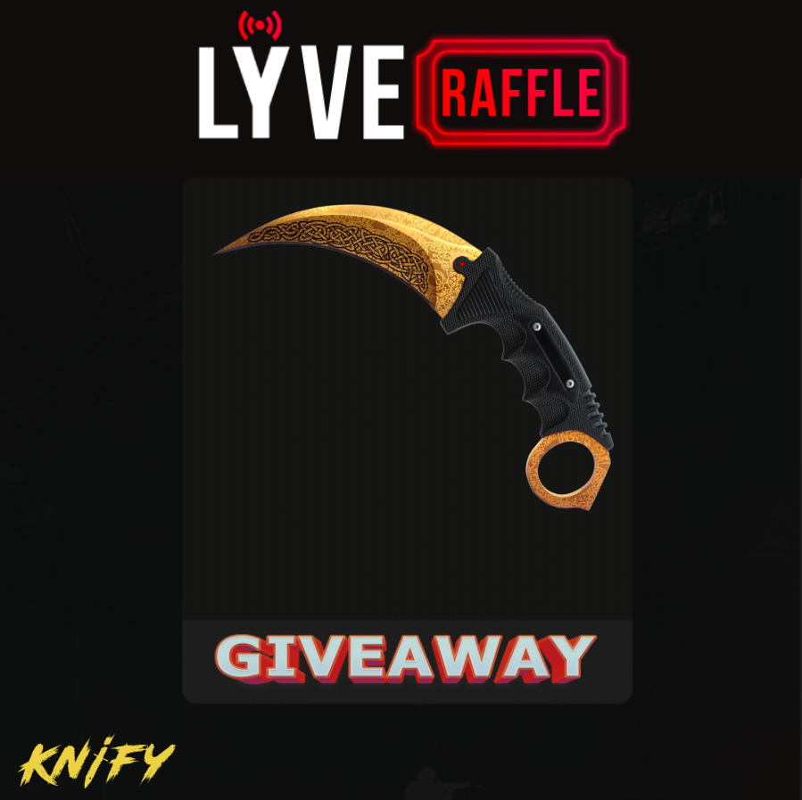 LyveRaffle's tweet photo. 𝗞𝗔𝗥𝗔𝗠𝗕𝗜𝗧 | 𝗟𝗢𝗥𝗘 - 𝗕𝗜𝗚 #𝗚𝗜𝗩𝗘𝗔𝗪𝗔𝗬 🎁🗡️

★ Retweet
★ Follow Us &amp; @KnifyEu
★ Tag 2 Friends 

7d ⏰
(Real Life Item - Shipping Is Free Of Charge)
#csgo #CSGOgiveaway #csgoskins #GiveawayAlert #Competition https://t.co/rdPn9rCKif