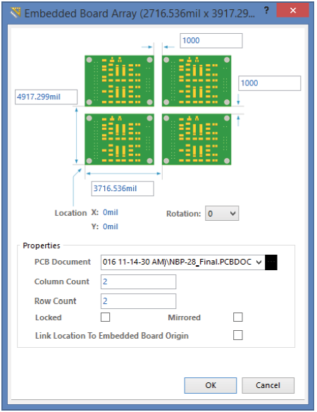 altium's tweet image. Proper panel creation can be a time-consuming process. It can be frustrating when a board change needs to be made, and the panels have to be redone. #AltiumDesigner has added the #embedded board array feature to resolve this concern. #panelization bit.ly/2lynroE
